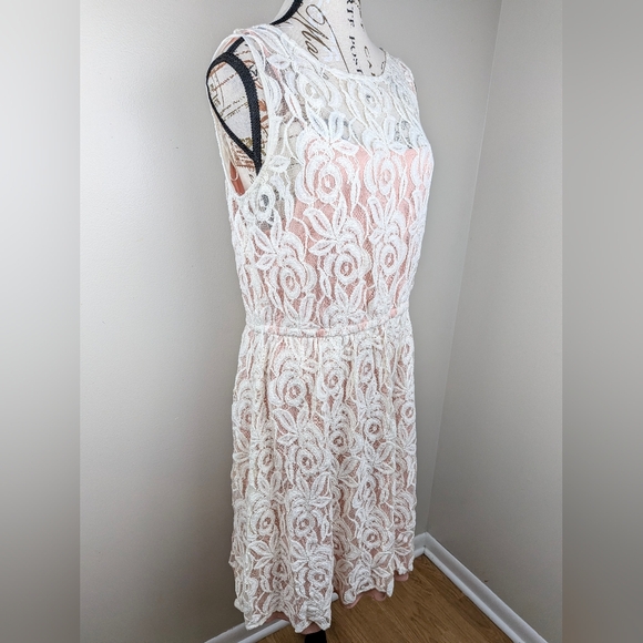 Sienastudio Pink White Lace Overlay Sleeveless Midi Dress Size 14 Soft Girl - Picture 9 of 9
